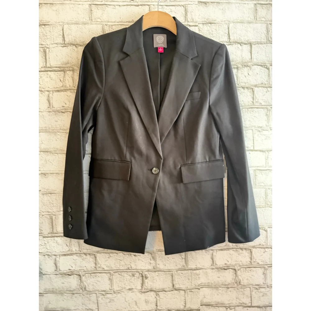 NWT Women's Vince Camuto Single Button Black Blazer size 6 Cotton & Viscose Blen
